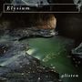 „Elysium“ oben und „glisten“ unten. Eine Höhle mit einem ruhig fließenden grünen Fluss.