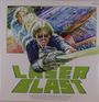 "LASER BLAST" steht in grüner, fettgedruckter Schrift. Eine dynamische Illustration zeigt eine Person mit einer futuristischen Waffe.