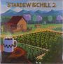 Text "Stardew & Chill 2". Illustration: Bauernhaus, Garten, Berge, Tasse Kaffee auf einem Baumstumpf.