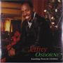 "Jeffrey Osborne - Something Warm for Christmas" steht unten. Ein lächelnder Mann sitzt vor einem Kamin und Weihnachtsbaum.