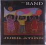 Text: "the BAND", "JUBILATION". Illustration: Drei Menschen tragen ein buntes Objekt.