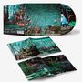 Texte auf Buchcover und CD: "BODEGA" und "LEGO". Illustration mit surrealer Szenerie: Gebäude, Pflanzen, Wasser und Miniaturwelten.