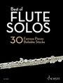 Text: "Best of Flute Solos", "30 Famous Pieces Beliebte Stücke". Illustration einer Querflöte vor schwarzem Hintergrund.