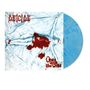 "DEICIDE" oben in blutiger Schrift, "Once upon the Cross" unten; blutbeflecktes Bettlaken; blauer Vinyl.