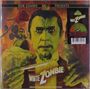 "Rob Zombie presents White Zombie." Grüne Person mit strenger Miene, Vogel auf der Hand, Rose im Hintergrund, retro Stil.