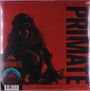 „PRIMATE“ in großen Buchstaben, darunter eine Silhouette eines Affen vor rotem Hintergrund.