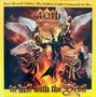 "40th anniversary, to hell with the Devil." Vier Engel tragen einen gefallenen Engel in Flammen und Rauch.