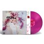 „PRIMA“ in kühner Schrift, unten „Parental Advisory“-Hinweis. Magentafarbene Vinyl-Schallplatte mit einem verspielten Cover.
