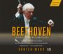 "BEETHOVEN Symphonies & Overtures" mit Günter Wand, Orchesterlisten darunter. Ein Dirigent in Aktion, gelbes Logo oben.