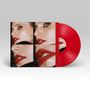 „IS THIS ALL THERE IS?“ und „ANNA CALVI“. Vier Nahaufnahmen eines Gesichts. Rote Vinyl-Schallplatte rechts.