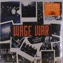"Wage War" und "The Stripped Sessions" in großen Buchstaben. Diverse Polaroid-Fotos von Bandmitgliedern und Live-Auftritten.
