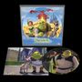 "Shrek Original Motion Picture Score" steht auf einem Cover. Illustration: Shrek, Fiona, der Esel und ein Drache mit einem Schloss im Hintergrund.