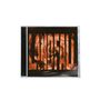 „LANDFALL“ in großen, fetten Buchstaben. Ein rotbraunes Auge in Nahaufnahme. CD-Hülle mit plastischer Struktur.