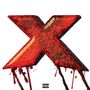 Ein großes, blutrot texturiertes "X" mit tropfenden Kanten auf weißem Hintergrund, kleiner Warnhinweis: "Parental Advisory Explicit Content".