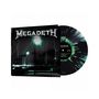 "MEGADETH", "UNPLUGGED IN BOSTON". Schwarze und grüne Schallplatte mit Blitzmotiven. Cover in dunklen Farbtönen.