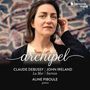 „archipel“ steht in eleganter Schrift. Darunter: Claude Debussy, John Ireland, Aline Piboule. Frau vor abstraktem Hintergrund.