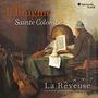 Texte: "L'Énigme Sainte Colombe", "La Rêveuse", "Florence Bolton & Benjamin Perrot", "harmonia mundi".  
Ein Mann am Tisch liest, Instrument links.