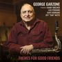 "GEORGE GARZONE", "THEMES FOR GOOD FRIENDS". Ein älterer Mann in rotem Hemd hält ein Saxophon.