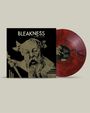 "BLEAKNESS" und "BLURRED VISIONS" als Text. Ein alter Mann in einem antiken Stil, Vinyl in rot-schwarz marmoriert.