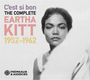 „C'est si bon, The Complete Eartha Kitt, 1952-1962.“ Schwarz-weiß Porträt einer Frau mit Pelz über der Schulter.