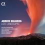 Text oben links: „α“. 
Text: „Anders Hillborg Lost Landscapes Ida Falk Winland Gothenburg Symphony Orchestra Pekka Kuusisto Brad Lubman“. 
Darstellung eines Vulkans bei Nacht mit leuchtend roter Lava und Rauch.