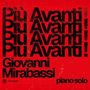 Text: "Più Avanti! Giovanni Mirabassi piano solo." Schwarzer, fetter Text auf rotem Hintergrund. Links unten kleines Logo.