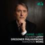 "DUPRÉ - LISZT, OLIVIER LATRY, DRESDNER PHILHARMONIE, KAHCHUN WONG." Ein Mann schaut nachdenklich mit der Hand am Kinn.