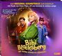 "Der Original-Soundtrack zum Kinofilm: Bibi Blocksberg - Die total verhexte Zeitreise." Drei Jugendliche lächelnd.