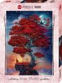 „Inner Mystic“, ein Puzzle mit 1000 Teilen. Illustration: Ein roter Baum auf einer Klippe vor einem mystischen Himmel.