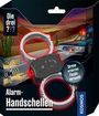 "Die drei ???", "Alarm-Handschellen", "Sirene ertönt bei Fluchtversuch". Polizei-Verfolgungsjagd, Kaktus, Logo unten rechts.