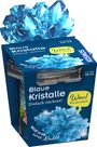 "Wow! Wie das funkelt.", "Blaue Kristalle - Einfach züchten!", "Alter 10-14", "Wächst in nur einer Nacht!". Verpackung mit blauen Kristallen.