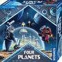 Text: "FOUR PLANETS", "SPIELE FÜR ZWEI", "KOSMOS". Darstellung: Zwei Raumfahrer auf einem futuristischen Planeten.