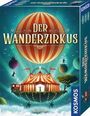 „Der Wanderzirkus“, Spielverpackung; Illustration: Heißluftballon, Zirkuszelt, Artisten auf Bällen in der Luft.