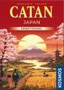 Text: CATAN, JAPAN, ERWEITERUNG, KOSMOS. Illustration zeigt eine Landschaft mit Kirschblüten und Berg im Hintergrund.
