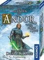 „Die Legenden von Andor: Das Licht der Dunkelklinge – Erweiterung“. Ein Krieger mit Schwert im Schnee; blau-weiße Töne.