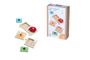 Text: "Montessori by Eichhorn." Holzpuzzle mit Formen: Kreis, Dreieck, Quadrat. Verpackung zeigt dieselben Formen.