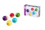 "5 sounds". Eichhorn-Logo. Bunte Holzkugeln mit Tiermotiven; Farben: lila, rot, grün, blau, gelb. Verpackung zeigt Kugeln.