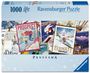 1000 Teile Ravensburger Puzzle. Skireise Poster, Orte wie Zermatt, Prospect Bowl, Courchevel. Vintage-Stil.
