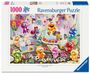 Aufdruck: "1000 Ravensburger Puzzle". Darstellung: Bunte Cartoon-Figuren bei einer Geburtstagsfeier mit Kuchen und Geschenken.