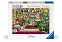 "Ravensburger Puzzle 1000 Disney" oben. Illustration: Weihnachtszimmer mit Disney-Charakteren und geschmücktem Baum.