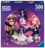 Text: "Netflix KPOP DEMON HUNTERS", "500 Ravensburger Puzzle". Illustration von stilisierten Figuren in kräftigen Farben.