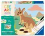 "CRE ART" und "Malen nach Zahlen" oben. Ein Känguru mit Jungem in einer Landschaft. Enthält Farben und Pinsel.
