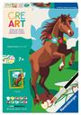 CRE ART, Malen nach Zahlen, Original Quality Since 1975. Illustration: springendes Pferd mit Blumenkranz.