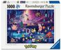 "1000 Ravensburger Puzzle. Pokémon in einer Höhle voller schillernder Kristalle. Bunte Pokémon-Sammlung auf dunklem Hintergrund."