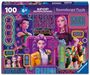 "100, 6+, KPOP DEMON HUNTERS, ZOEY, MIRA, RUMI, BORN TO SHINE, HUNTR/X" in bunten Neonbuchstaben mit Figuren.