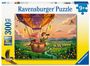 "Ravensburger Puzzle 300 XXL, 9+, Premium Puzzle, Perfect Age Fit." Illustration eines Heißluftballons bei Sonnenuntergang.