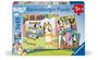 „Bluey Ravensburger Puzzle“, 3x49 Teile, ab 5 Jahren. Illustration von Hunden und einer Strickleiter.