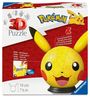 „3D Puzzle“, „Pokémon“. Ein gelbes, kugelförmiges Puzzle als Pikachu-Kopf mit großen Ohren und fröhlichem Gesicht.