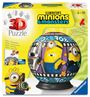 "3D Puzzle", "Minions & Monsters", für Altersgruppe 6-99, zeigt Minions in Filmstreifen-Design und hat einen gelben Hintergrund.