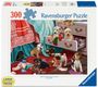 "Ravensburger Puzzle", "300", "Large See & Hold Pieces". Illustration von Welpen im Durcheinander eines Schlafzimmers.